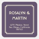 Art Deco notched frame dark purple address label Sticker