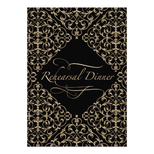 Art Deco Nouveau Lace Damask Golden Calligraphy Personalized Announcements