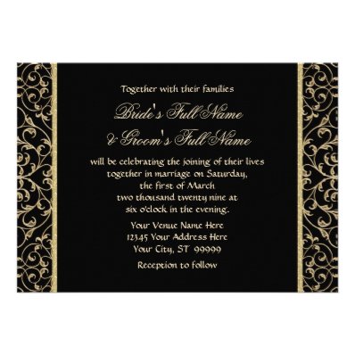 Art Deco Nouveau Lace Damask Golden Calligraphy Invitations