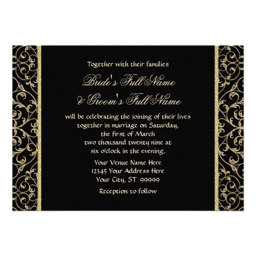 Art Deco Nouveau Lace Damask Golden Calligraphy Invitations