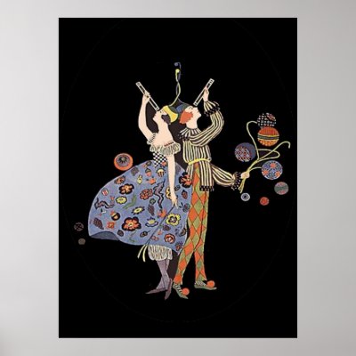 Art Deco Party Goers Print by cowboyannie