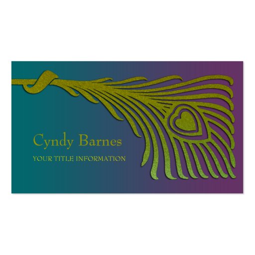 Art Deco Peacock Feather Business Card Set 1104 (front side)