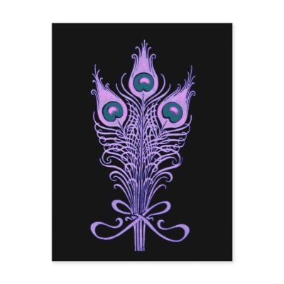 Art Deco Peacock Feathers Wedding Theme Post Card by JaclinArt