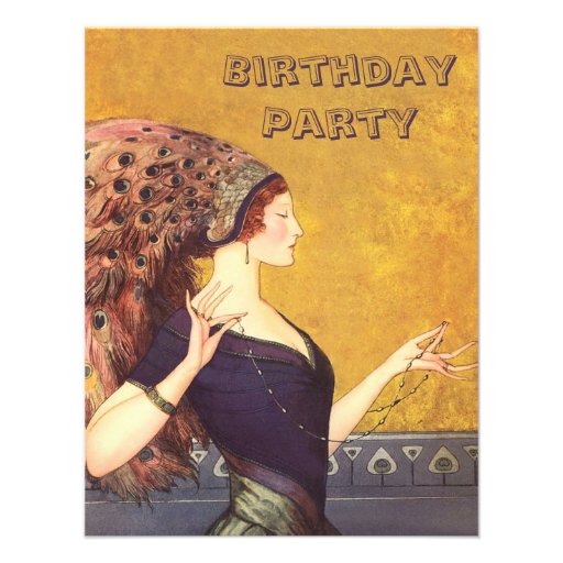Art Deco Peacock Flapper Birthday Party Announcement