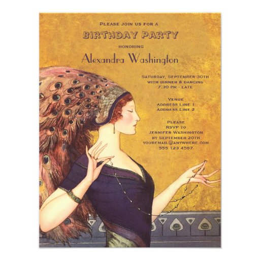 Art Deco Peacock Flapper Birthday Party Announcement