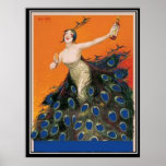 Art Deco peacock Girl  Vintage Poster