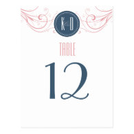 Art Deco pink and navy blue Table Number Post Card