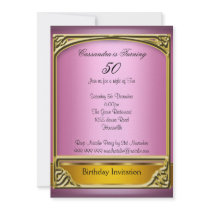 Art  Deco Pink Gold 50th Birthday Invitation