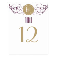 Art Deco purple and taupe Table Number Post Card