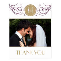 Art Deco purple and taupe Thank you card Postcards