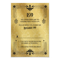 Art Deco Roaring 20s Black Gold Wedding RSVP Card Invitations