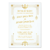 Art Deco Roaring 20s Gold White Wedding Invitation