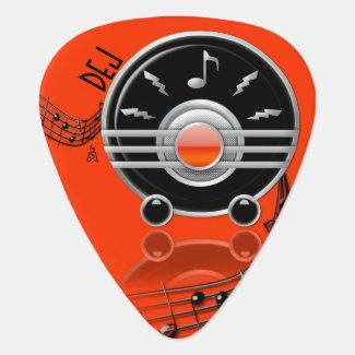 Art Deco Rockin' Radio Red-Orange (Personalized) Guitar Pick