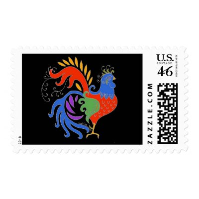 Art Deco Rooster in Color by Wendy C. Allen Postage by eelkat