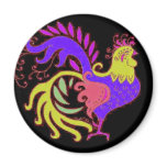 Art Deco rooster in Purple on Black Fridge Magnet