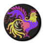 Art Deco rooster in Purple on Black Fridge Magnet