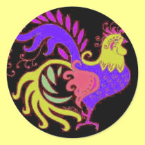 Art Deco rooster in Purple on Black stickers