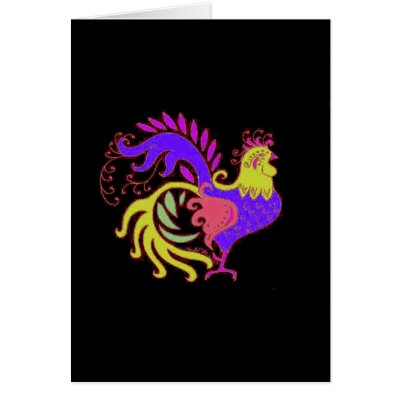 Art Deco Rooster (Jewel Tone) Greeting Card by pidgiefund