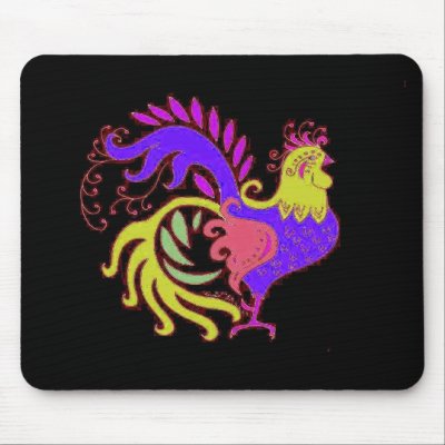 Art Deco Rooster (Jewel Tone) Mouse Mats by pidgiefund