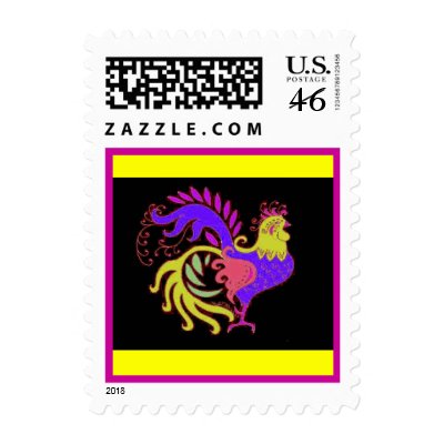 Art Deco Rooster (Jewel Tone) Postage Stamp by pidgiefund