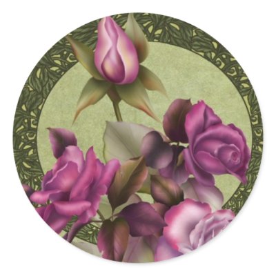 Art Deco Roses Round Sticker by Felidae52