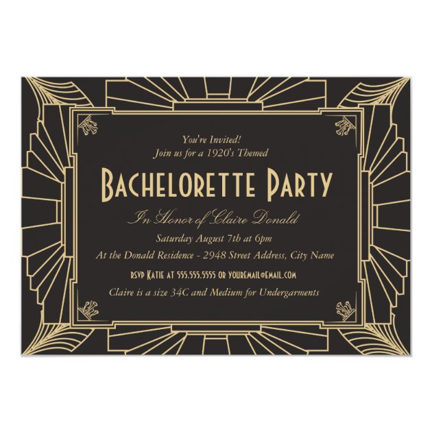 Art Deco Style Bachelorette Party Invitation (front side)