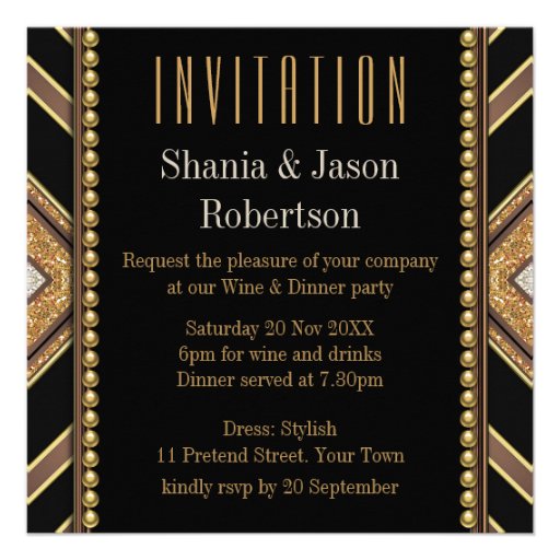 Art Deco Style Black Gold Dinner Party Invitation