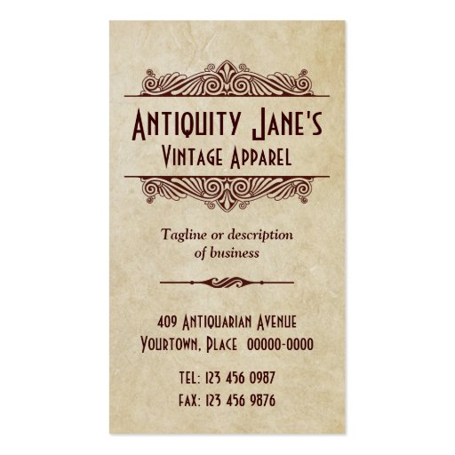 Art Deco Style Parchment Business Card Template (front side)