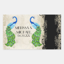 Art Deco Style Peacock Black Favor Gift Tags Sticker