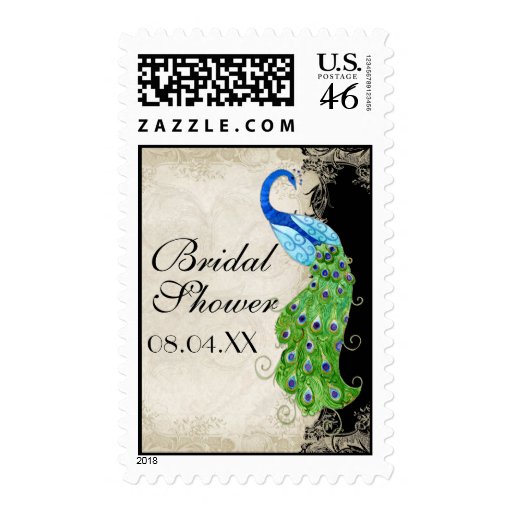 Art Deco Style Peacock Black n Cream Vintage Lace Stamp