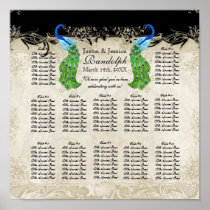 Art Deco Style Peacock Reception Seating Chart Posters