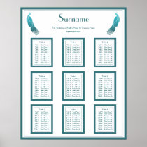 Art Deco Style Peacocks Wedding Seating Chart Posters