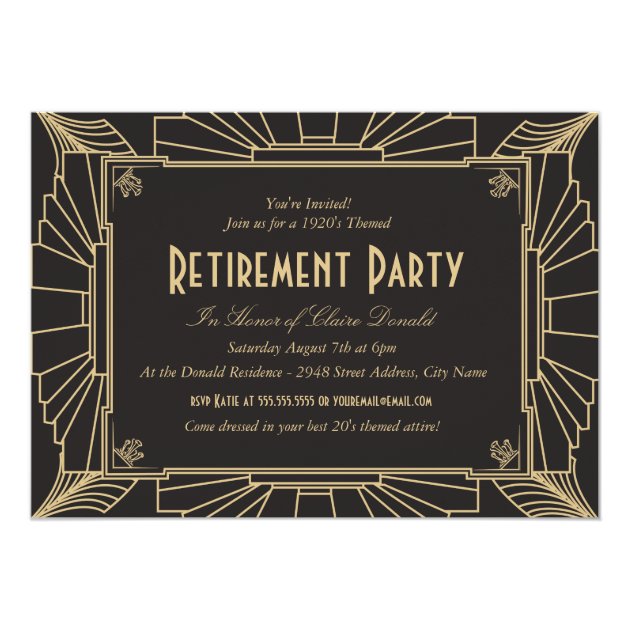 Art Deco Style Retirement Party Invitation (front side)