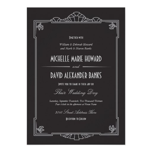 Art Deco Style Wedding Invitation (Silver)