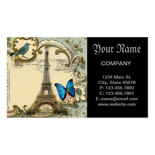 Art Deco swirls butterfly Eiffel Tower Paris Business Card Template (front side)