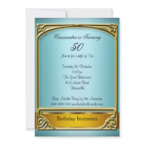 Art  Deco teal Gold 50th Birthday Invitation