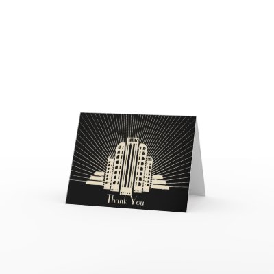 Art Deco Tower Ray in Black and Ivory Thank You Card