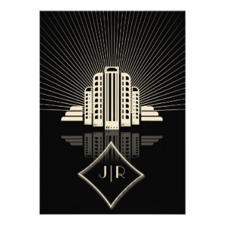 Art Deco Tower Ray Wedding Custom Announcement