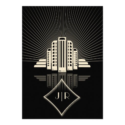Art Deco Tower Ray Wedding Custom Announcement