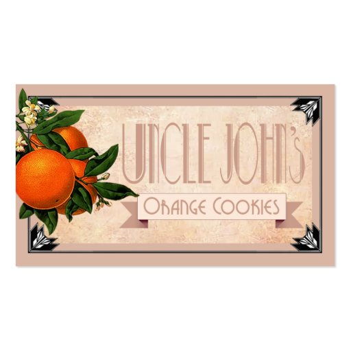 Art Deco Uncle John's orange cookies favor | blush Business Card Template (front side)