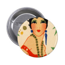 Art Deco Vamp, 1920s Flapper Pinback Button