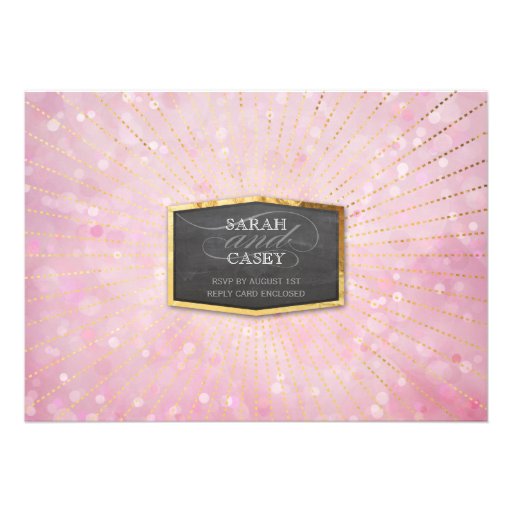 ART DECO WEDDING gold sunburst gray bokeh pink Invitation