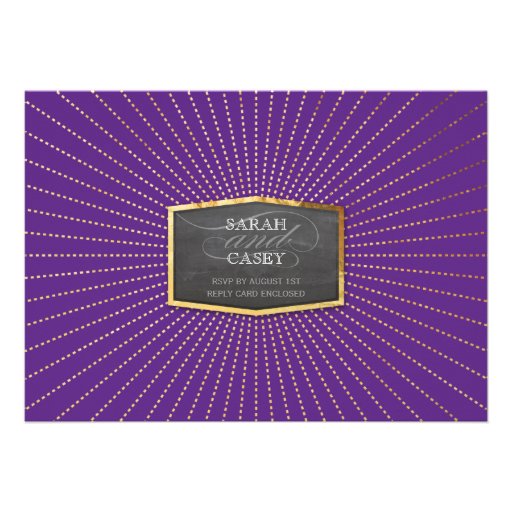 ART DECO WEDDING gold sunburst gray rich purple Invite