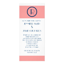Art Deco Wedding Invitation Coral Navy Blue WHite
