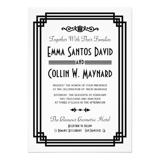 Art Deco Wedding Invitations (front side)