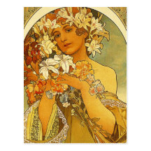 Art Nouveau Alphonse Mucha Flower Post Card