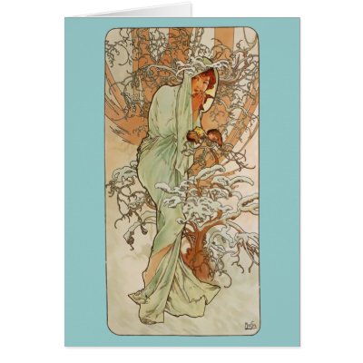 Art Nouveau - Alphonse Mucha - Winter Greeting Card by MyOtherPlanet