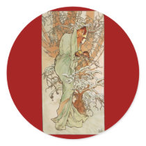 Art Nouveau - Alphonse Mucha - Winter Round Sticker