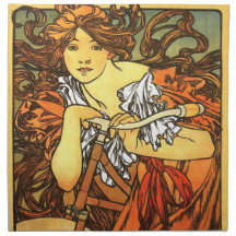 Art Nouveau Bicycle - Alphonse Mucha Printed Napkins
