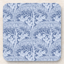 Art Nouveau Birds Trees Pattern Cork Coaster Set